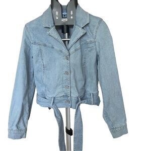 Lauren Conrad Women’s Belted Light Wash Denim Jean Cropped Short Jacket Size S